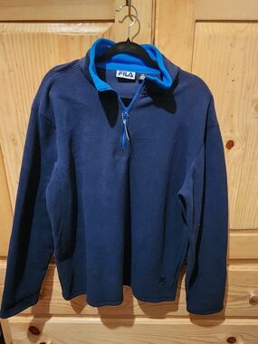 Fila Men's Navy Half-Zip Pullover with Bright Blue Trim